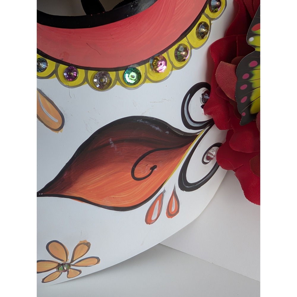 Day of the Dead Face Mask Floral Headband Molded Hard Plastic - Picture 10 of 13